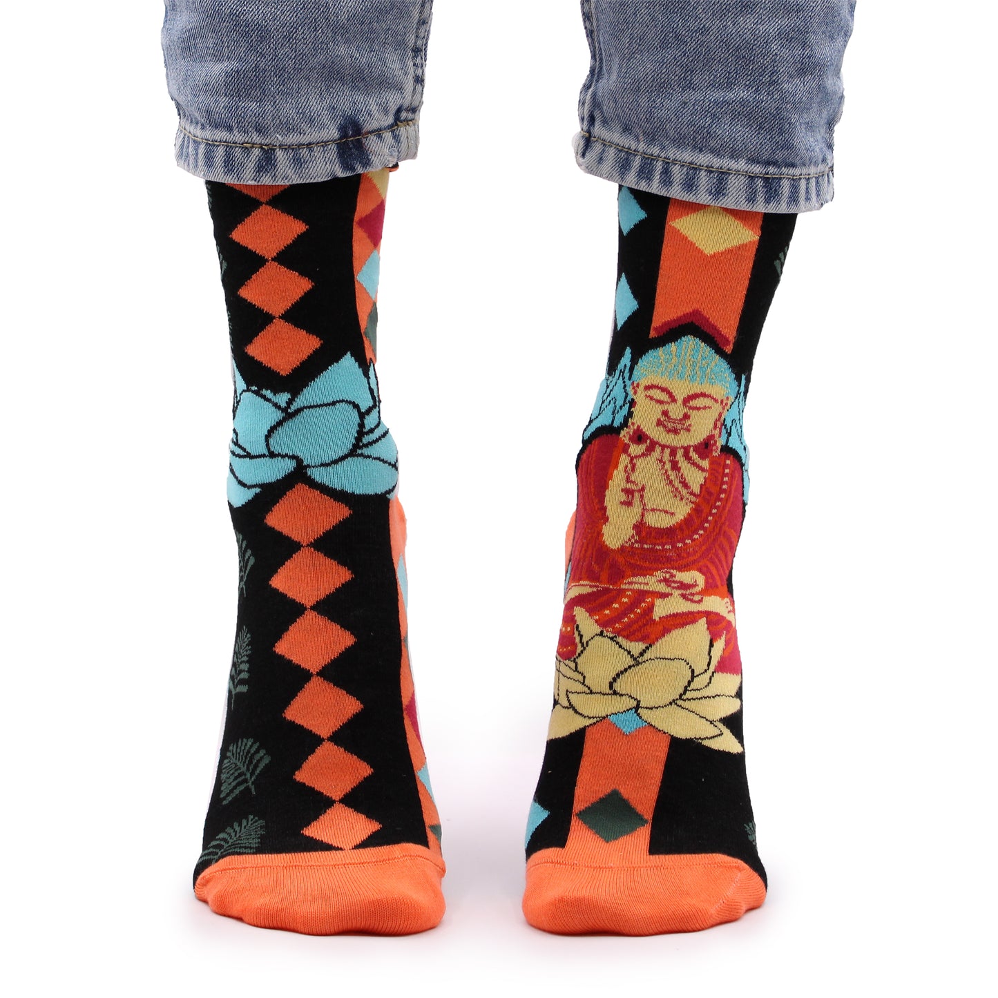 Hop Hare Bamboo Socks (S/M) - Blue Buddha &amp; Lotus Flower