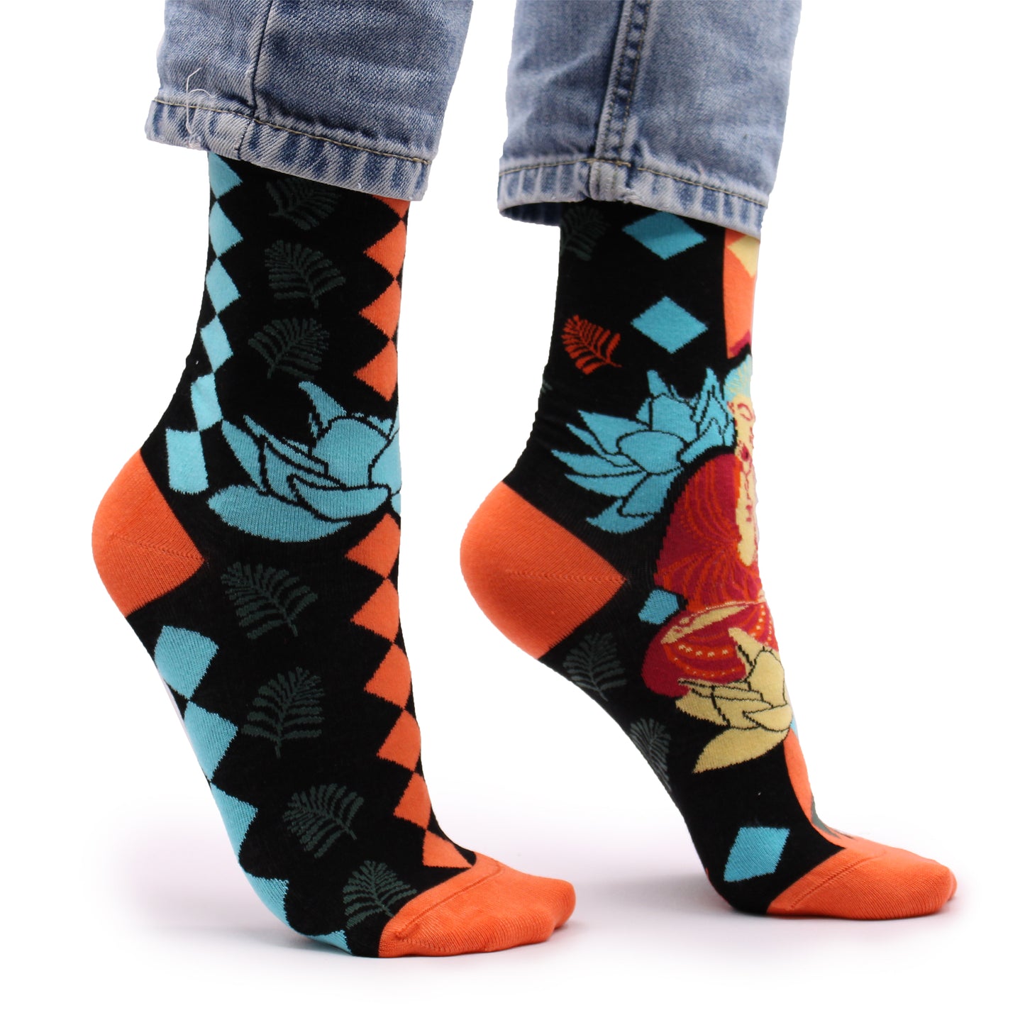 Hop Hare Bamboo Socks (S/M) - Blue Buddha &amp; Lotus Flower