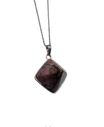 Steel Pendant Energy Pyramid Rhodonite