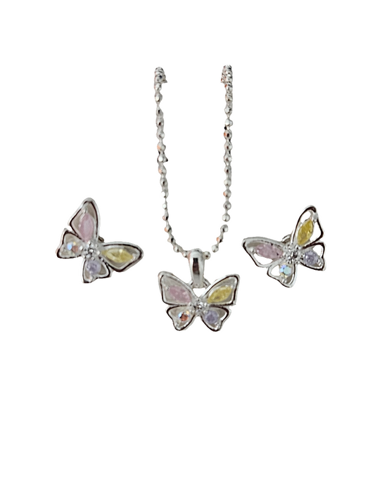 Conjunto Mariposas Rosa - Plata