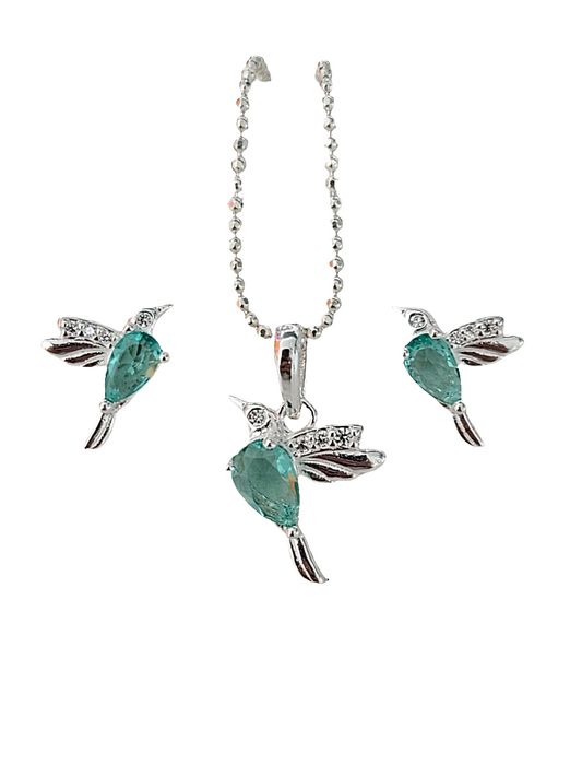 Conjunto Colibri Plata Con Agua Marina