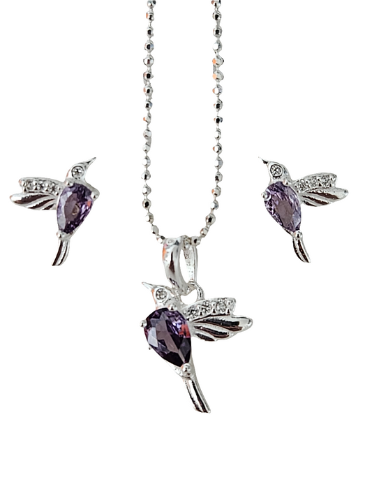 Conjunto Colibrí Plata con Amatista