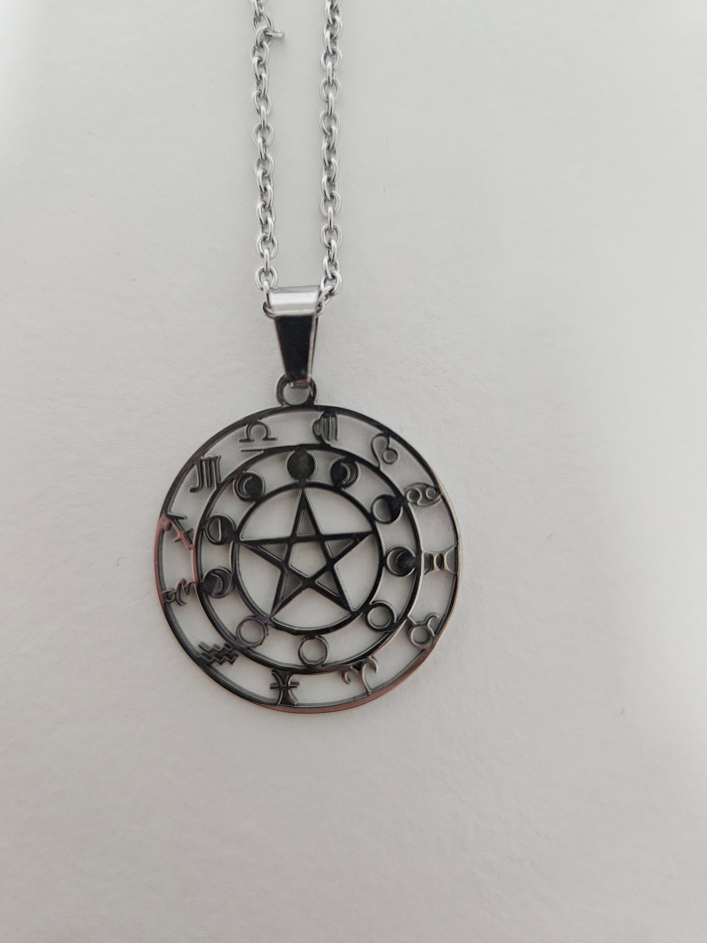 Small Zodiac Wheel Pendant - Silver